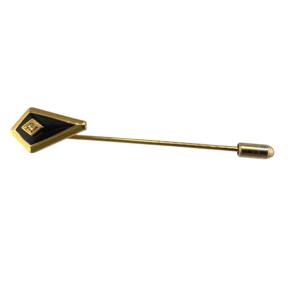 Vintage 14k Gold Art Deco Onyx And Diamond Stick Pin